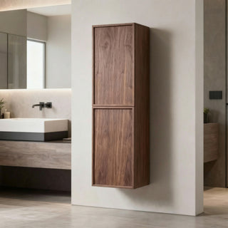 Armoire à linge de salle de bain sur pied - Noyer naturel - Réversible