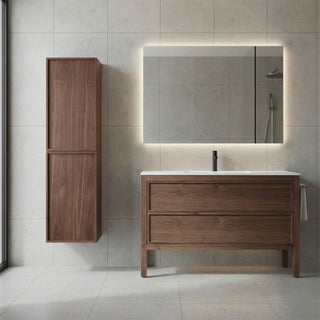 Armoire à linge de salle de bain sur pied - Noyer naturel - Réversible