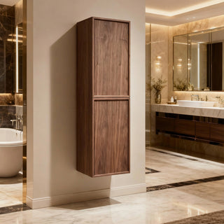 Armoire à linge de salle de bain sur pied - Noyer naturel - Réversible