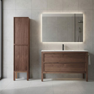 Armoire à linge de salle de bain sur pied - Noyer naturel - Réversible