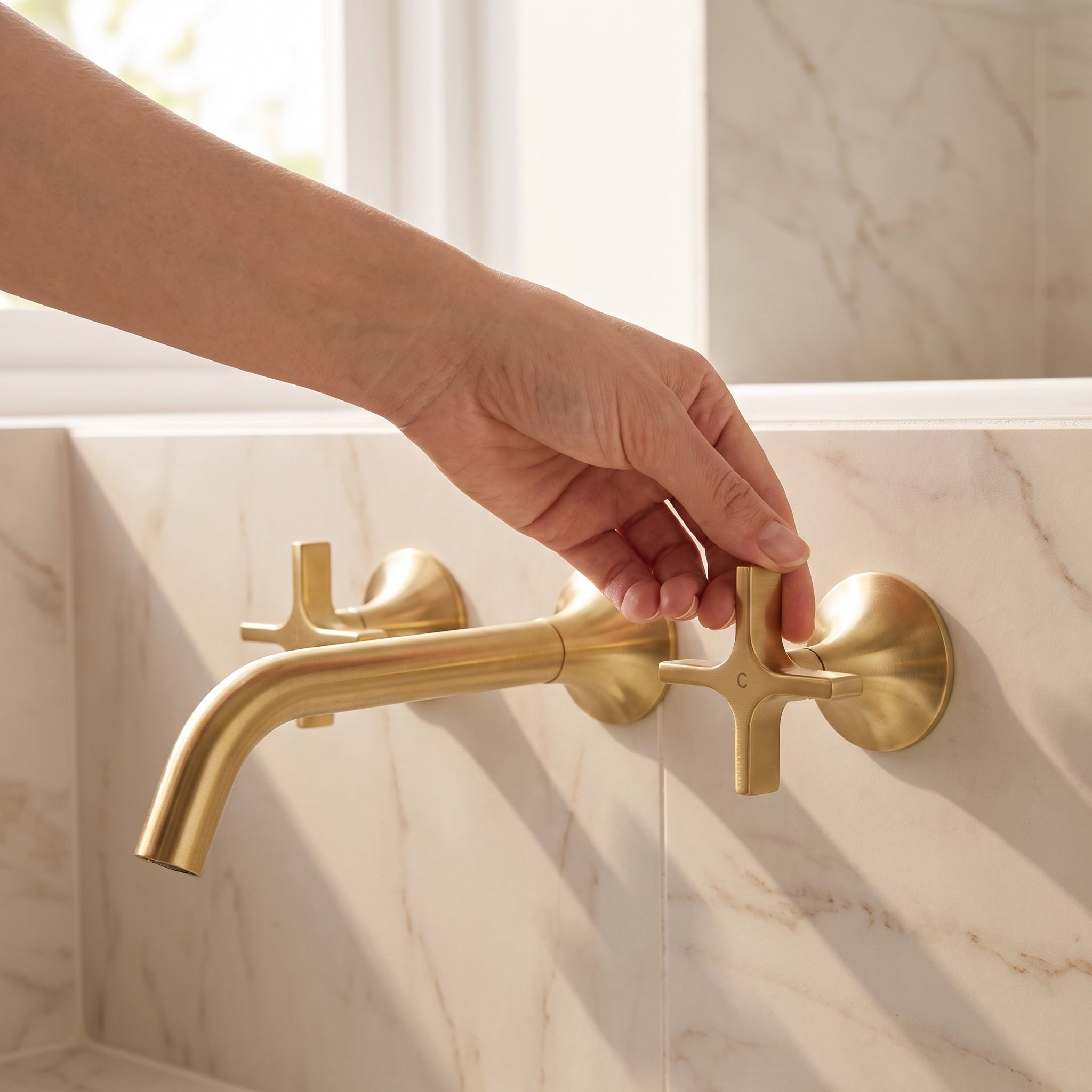 Robinet Mural Vetra pour Salle de Bain – Or Brossé 3 Trous