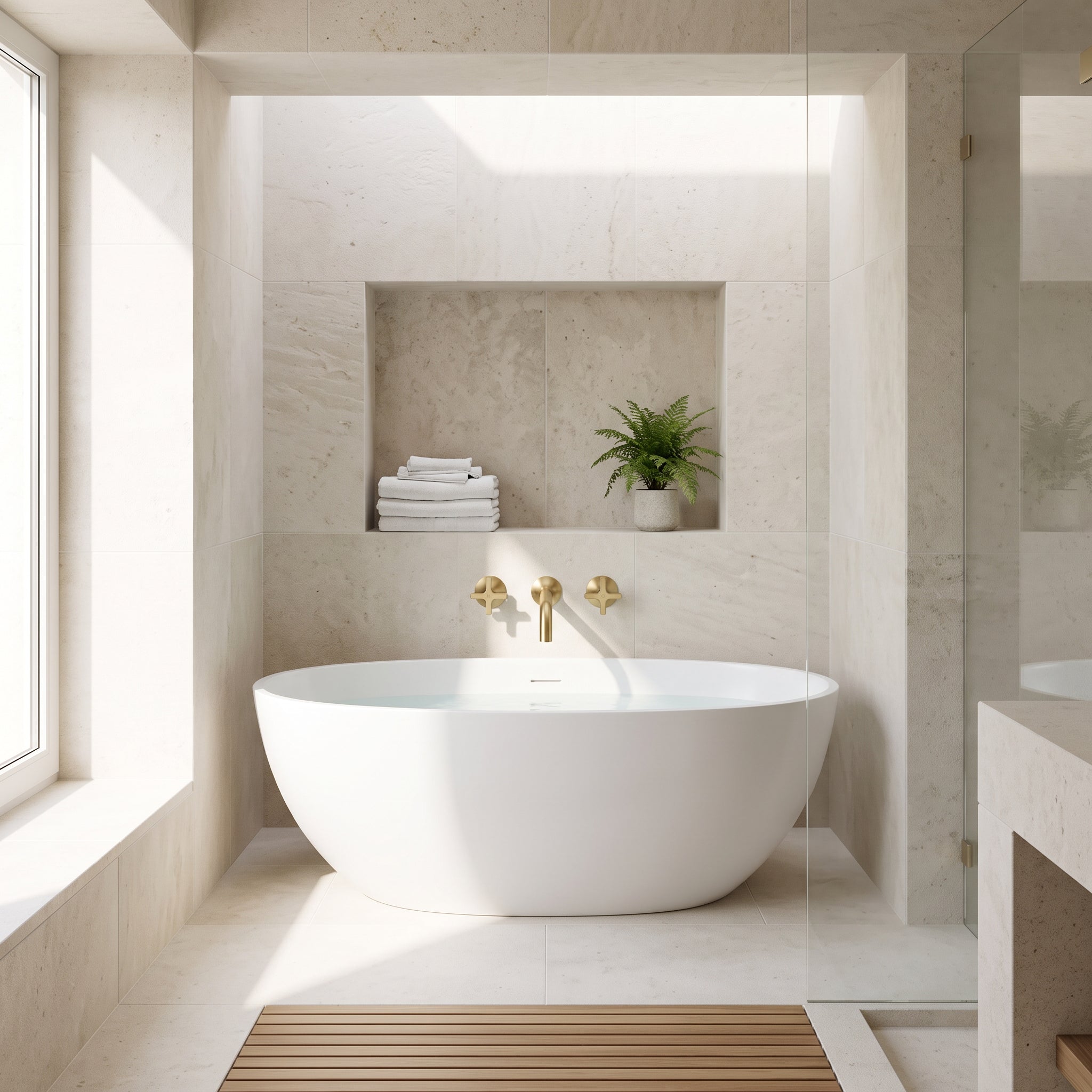 Robinet Mural Vetra pour Salle de Bain – Or Brossé 3 Trous
