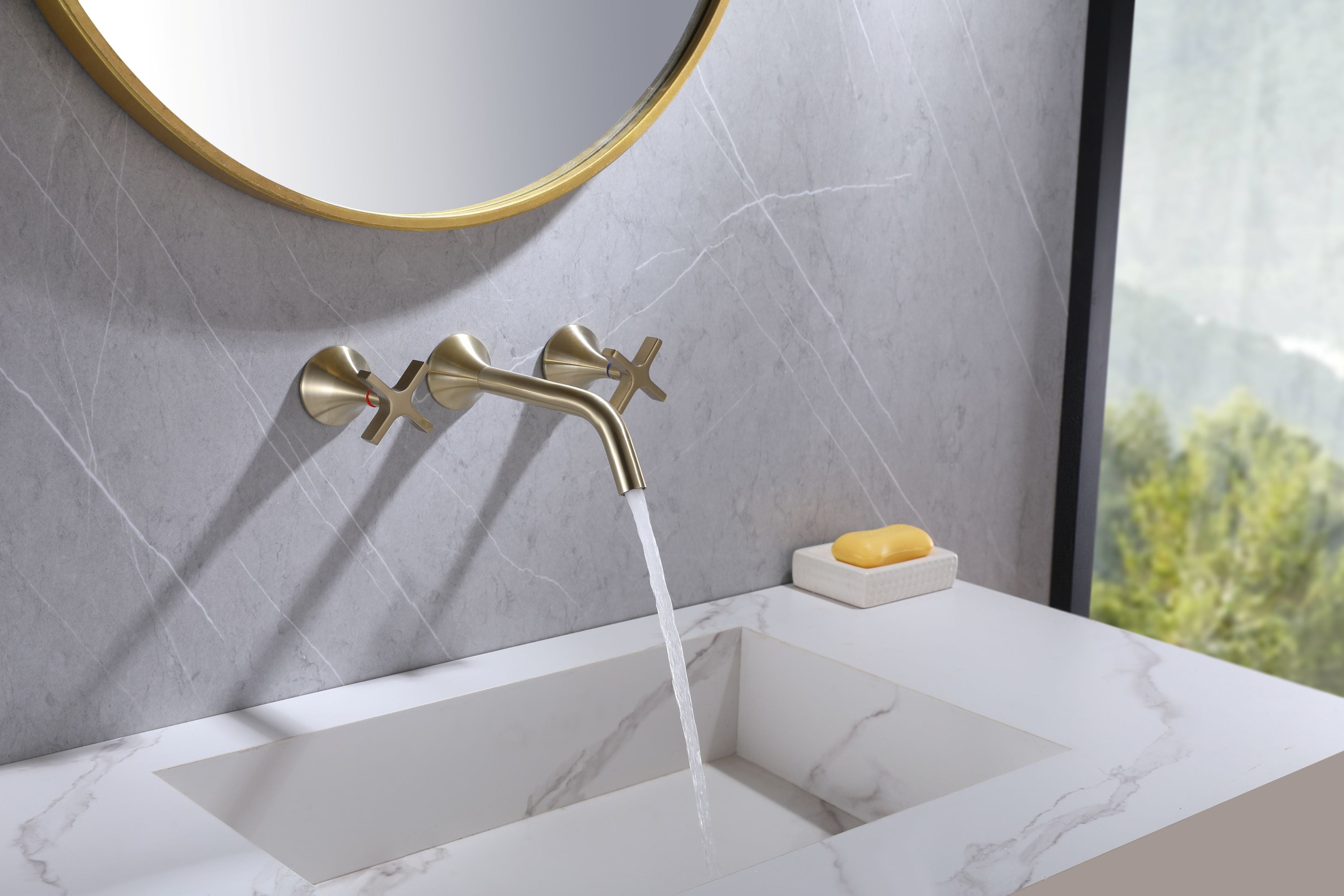 Robinet Mural Vetra pour Salle de Bain – Or Brossé 3 Trous