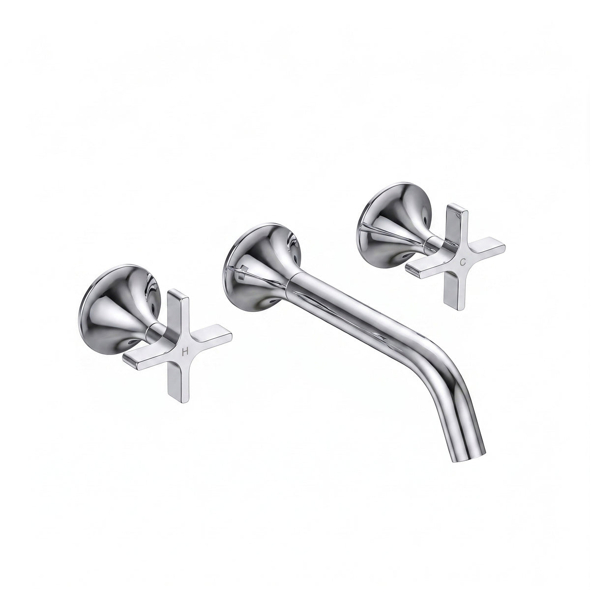 Vetra Wall-Mount Chrome Bathroom Faucet - Widespread 3-Hole with Cross Handles