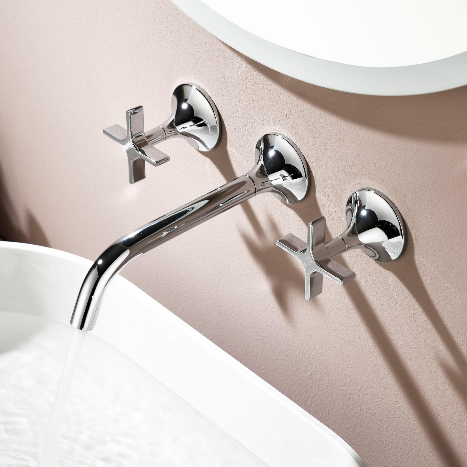 Robinet Mural Vetra Chrome - 3 Trous Écartés avec Poignées Croisées