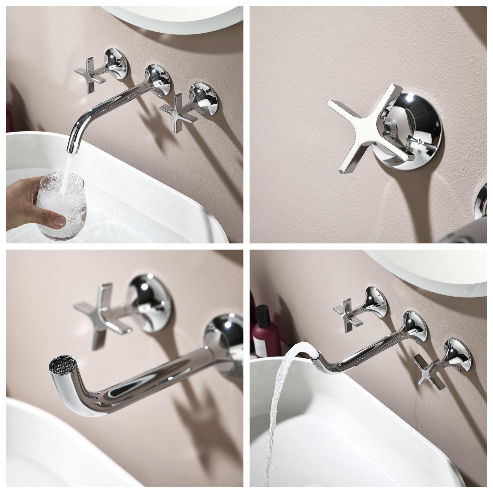 Robinet Mural Vetra Chrome - 3 Trous Écartés avec Poignées Croisées