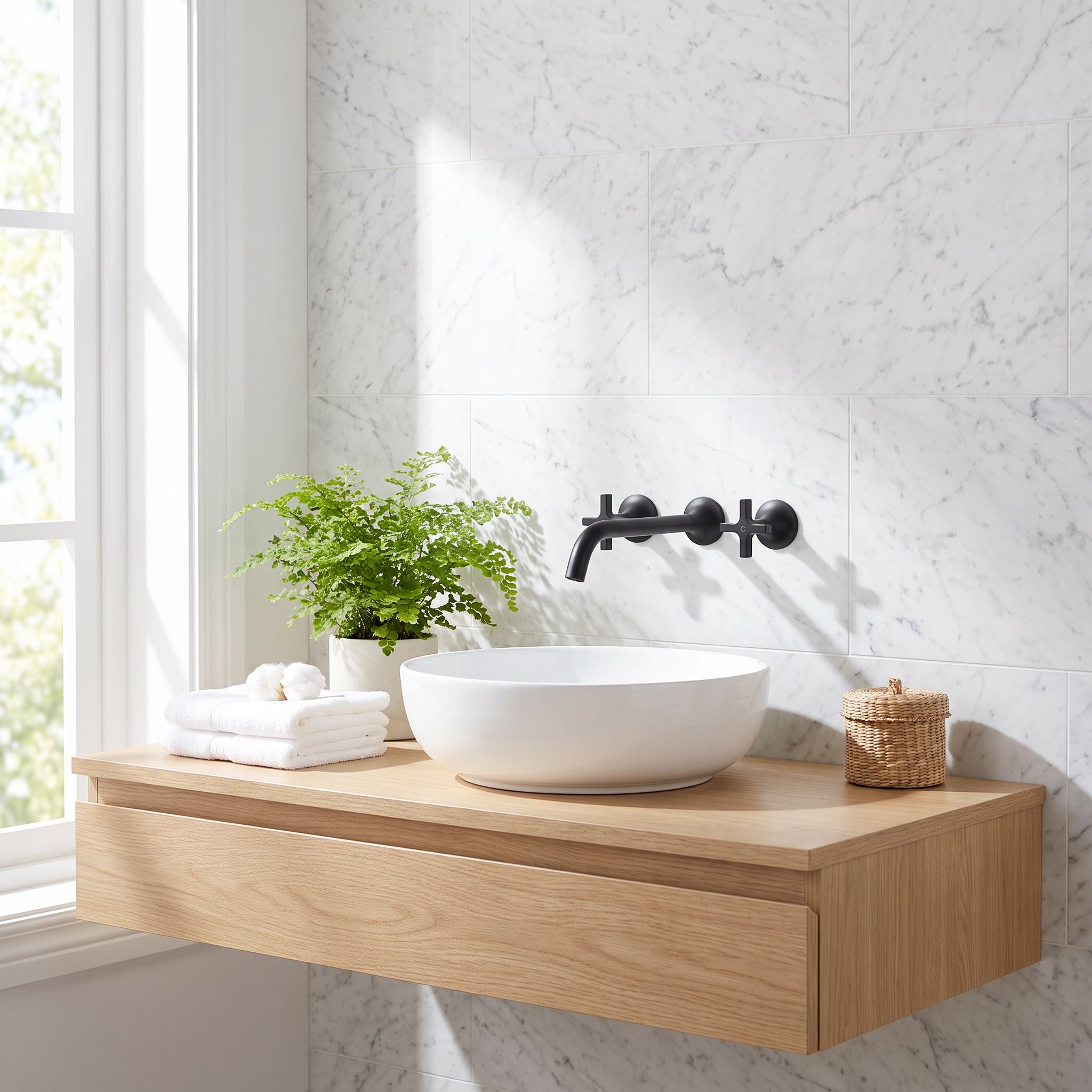 Robinet Mural Vetra - Noir Mat Design 3 Trous