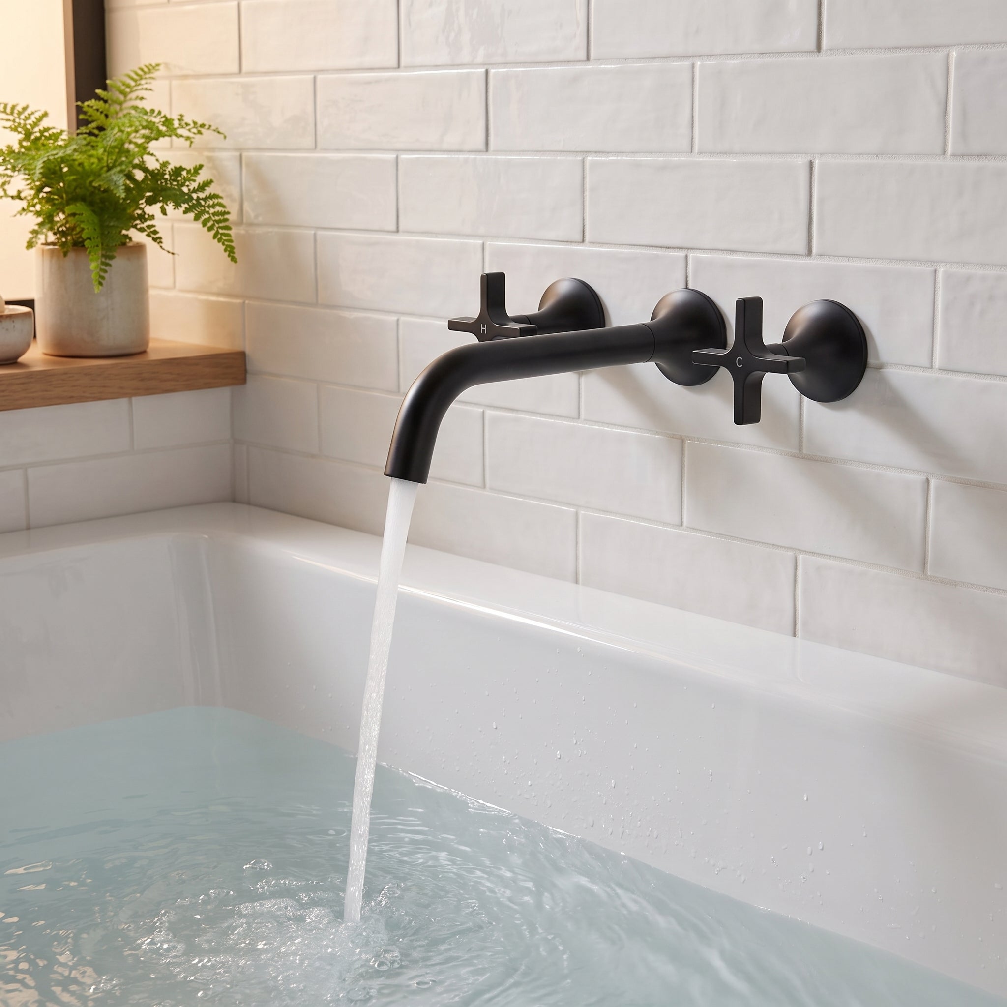 Vetra Wall-Mount Bathroom Faucet - Matte Black Widespread 3-Hole