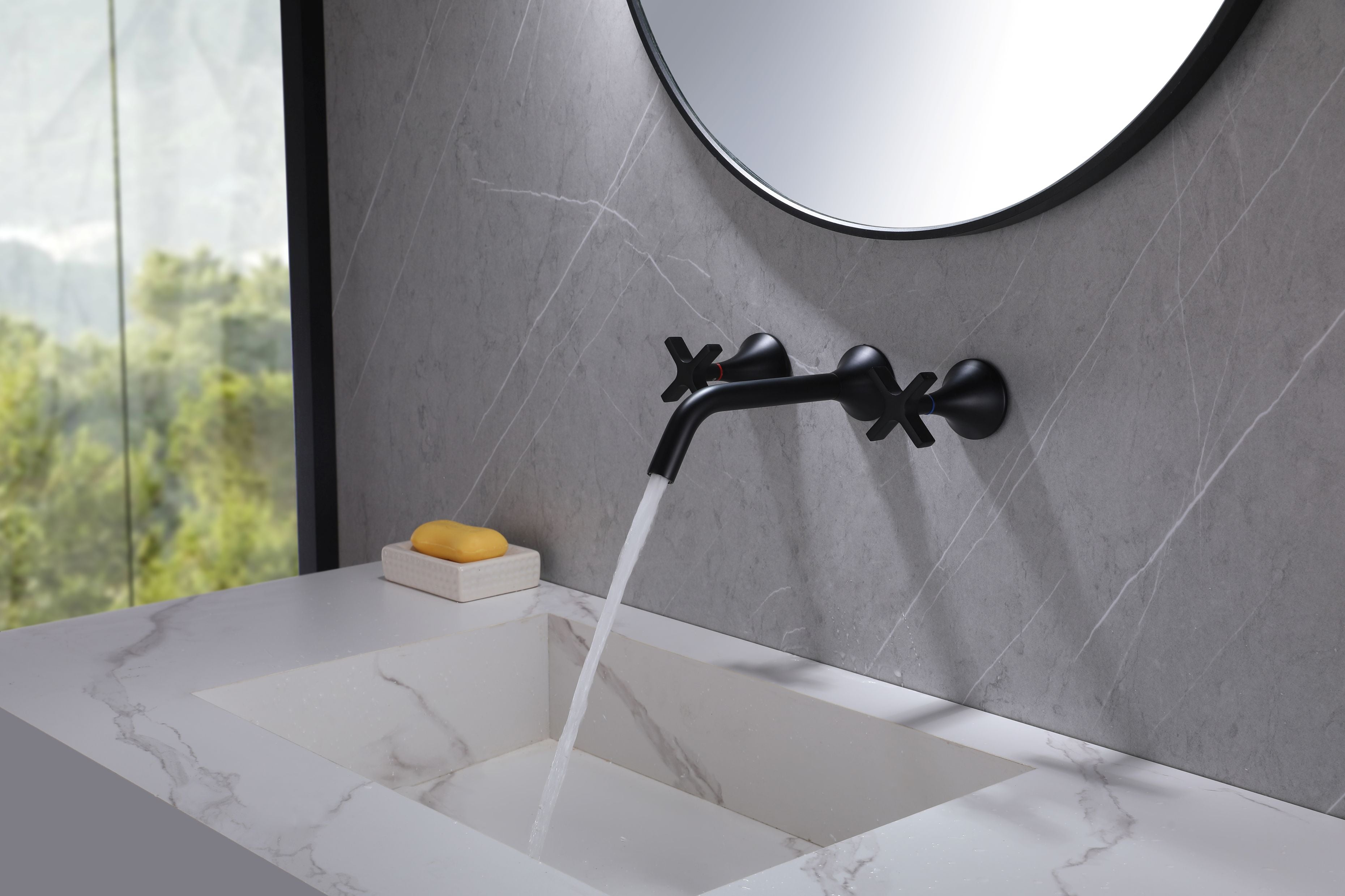 Robinet Mural Vetra - Noir Mat Design 3 Trous