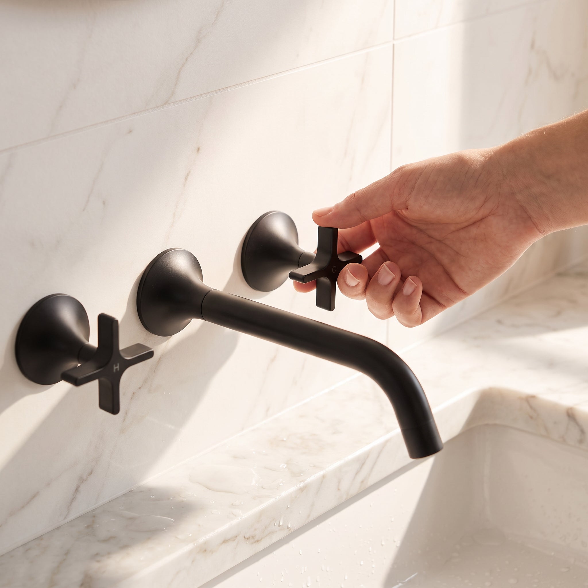 Vetra Wall-Mount Bathroom Faucet - Matte Black Widespread 3-Hole