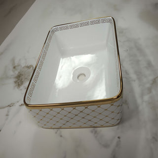 Vessel Sink Rectangular - G340 White and Gold