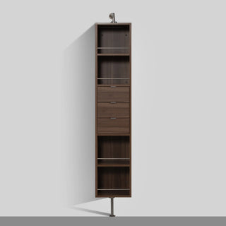 Rotating Linen Cabinet with Shelves and Mirror in Walnut Finish