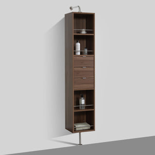 Rotating Linen Cabinet with Shelves and Mirror in Walnut Finish