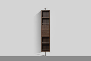 Rotating Linen Cabinet with Shelves and Mirror in Walnut Finish