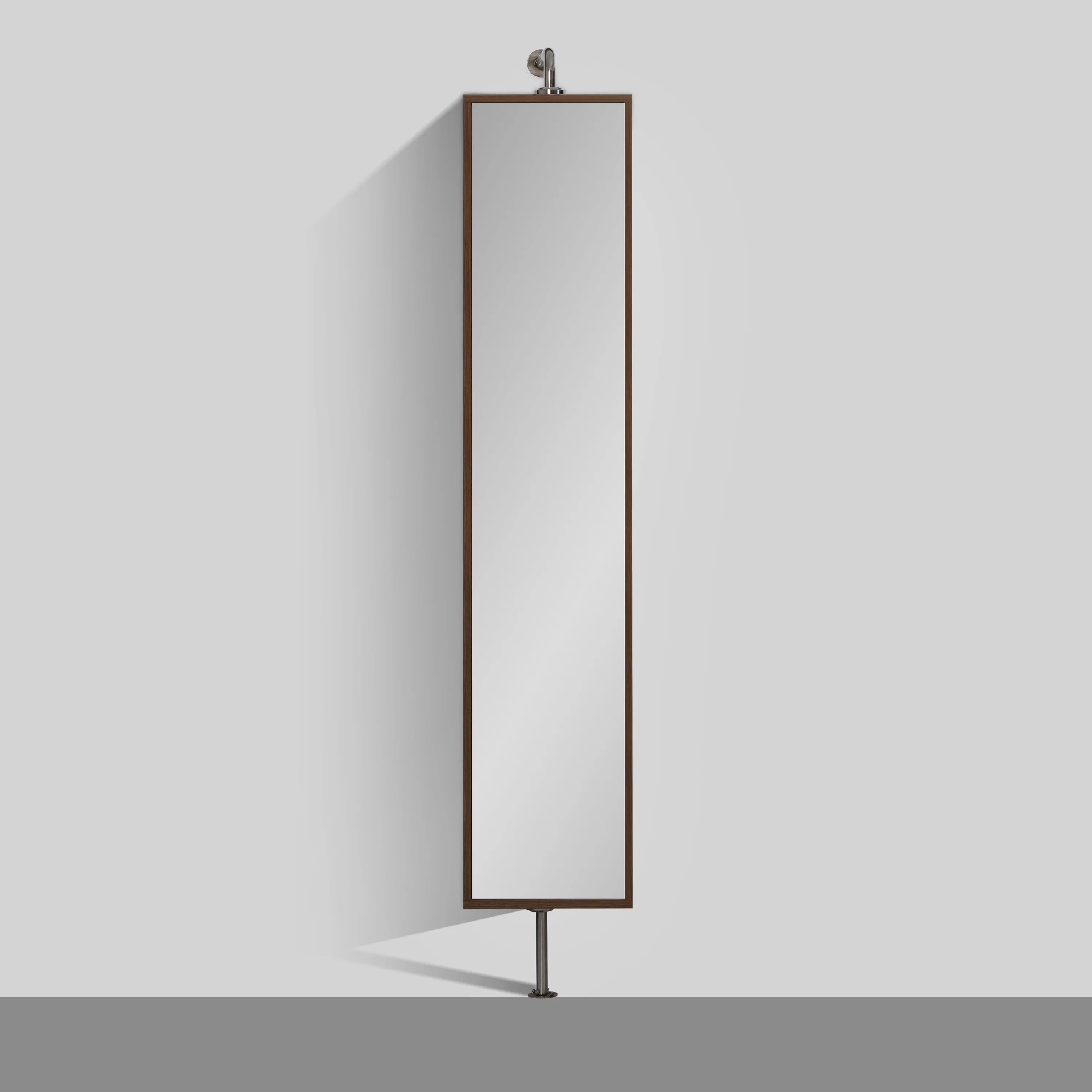 Rotating Linen Cabinet with Shelves and Mirror in Walnut Finish