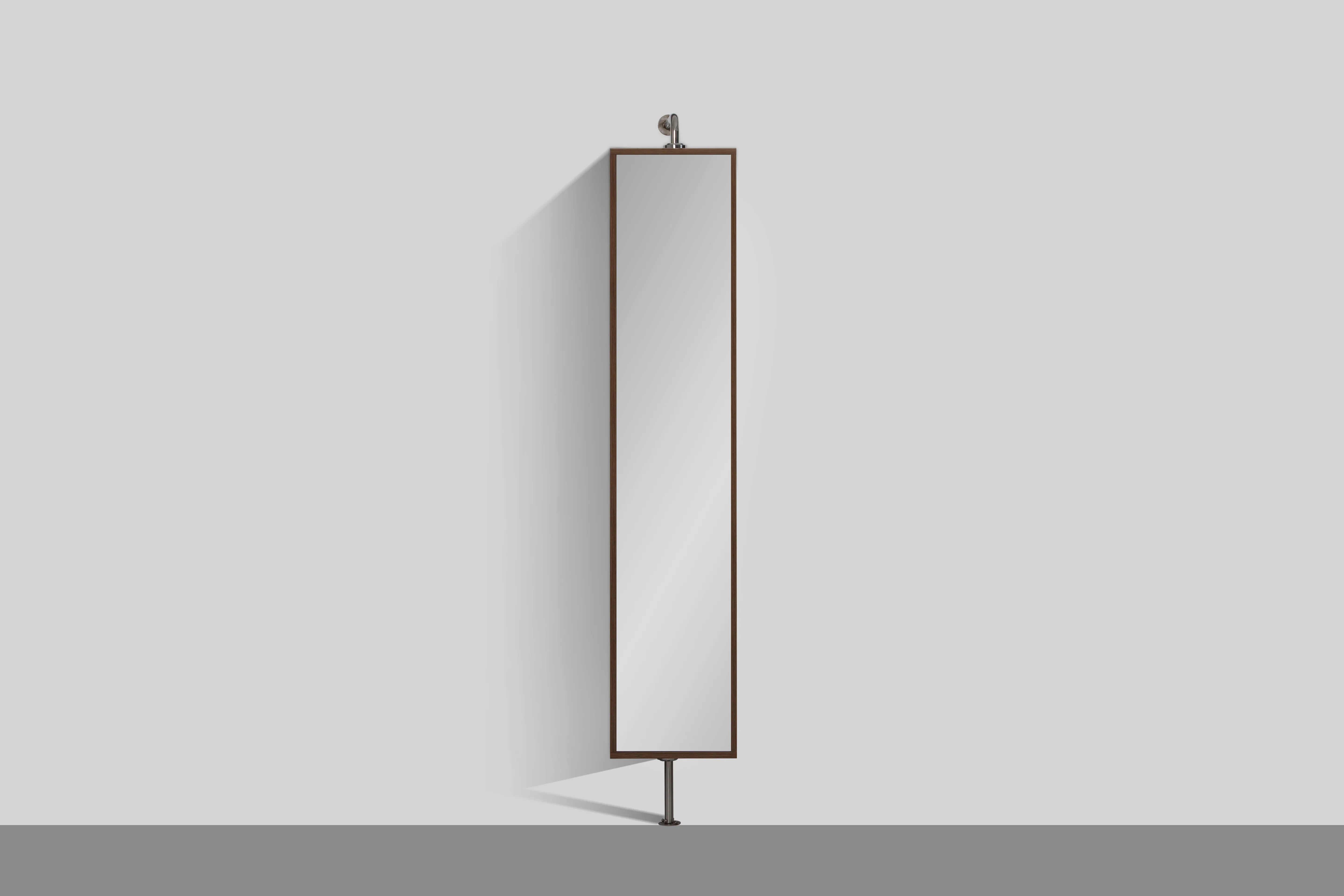 Rotating Linen Cabinet with Shelves and Mirror in Walnut Finish