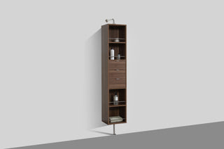 Rotating Linen Cabinet with Shelves and Mirror in Walnut Finish