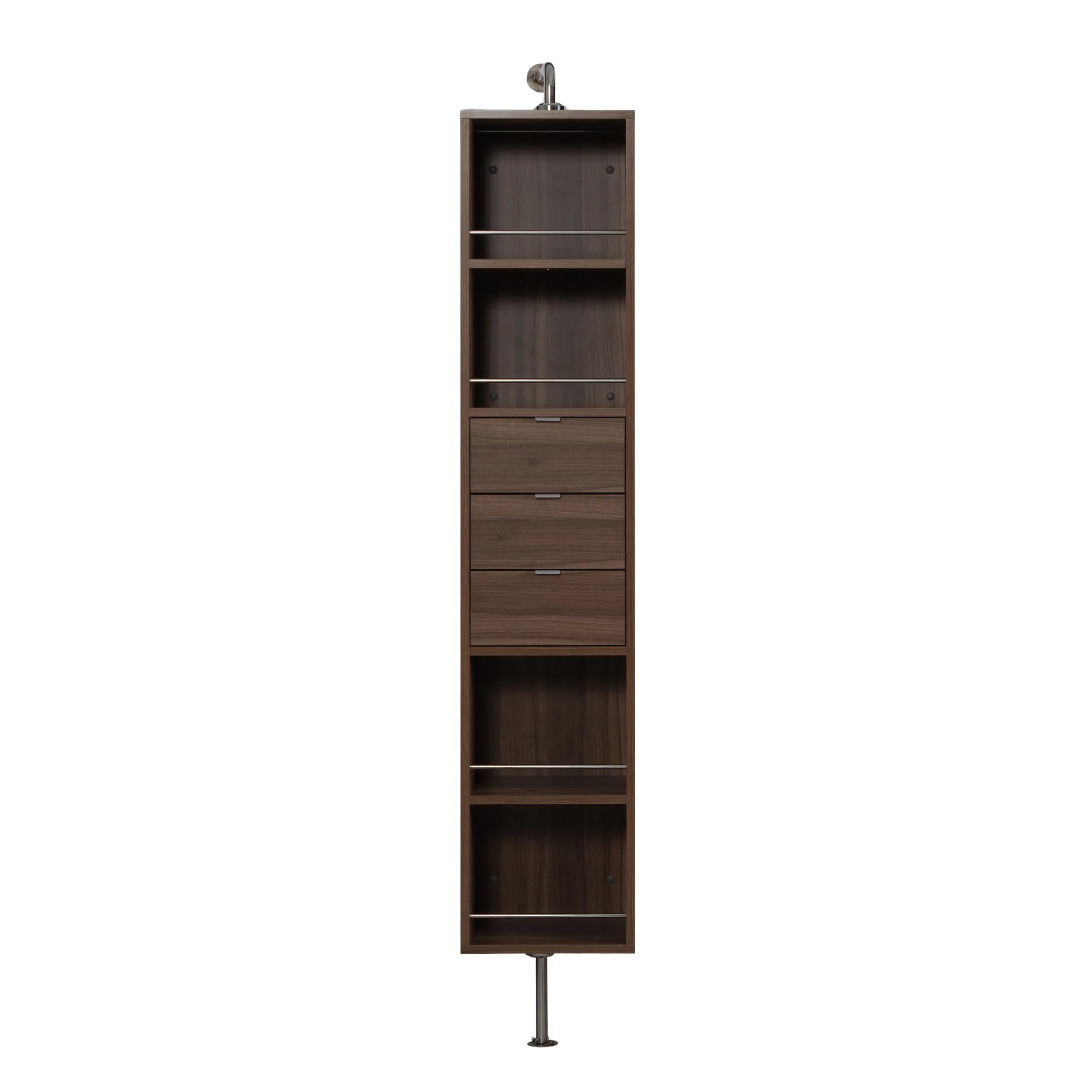 Rotating Linen Cabinet with Shelves and Mirror in Walnut Finish
