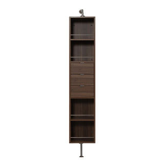 Rotating Linen Cabinet with Shelves and Mirror in Walnut Finish