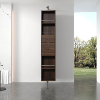 Rotating Linen Cabinet with Shelves and Mirror in Walnut Finish