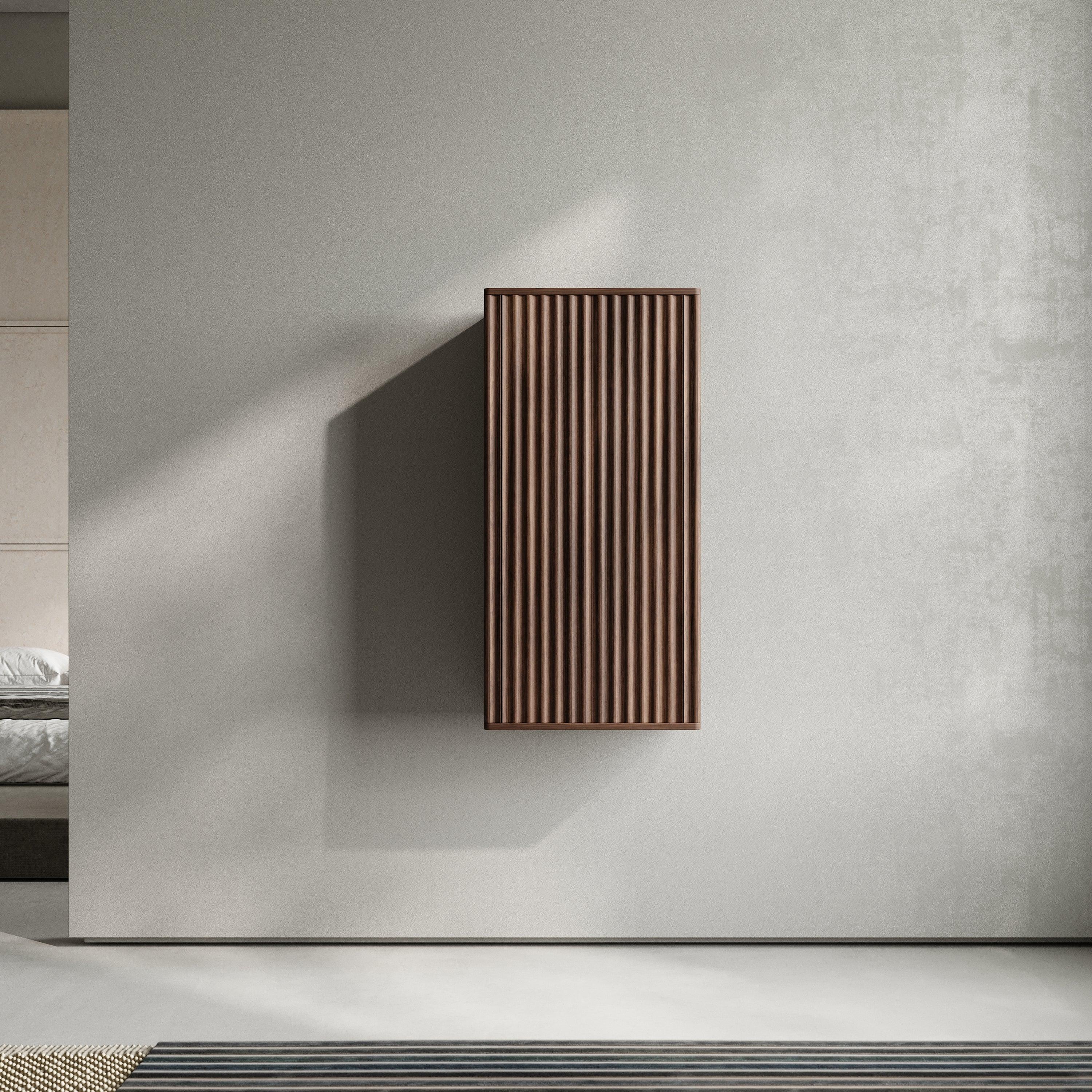 Meuble d'appoint Andorra en noyer, 1 porte avec étagères - Rangement de salle de bain