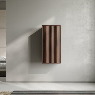 Meuble d'appoint Andorra en noyer, 1 porte avec étagères - Rangement de salle de bain