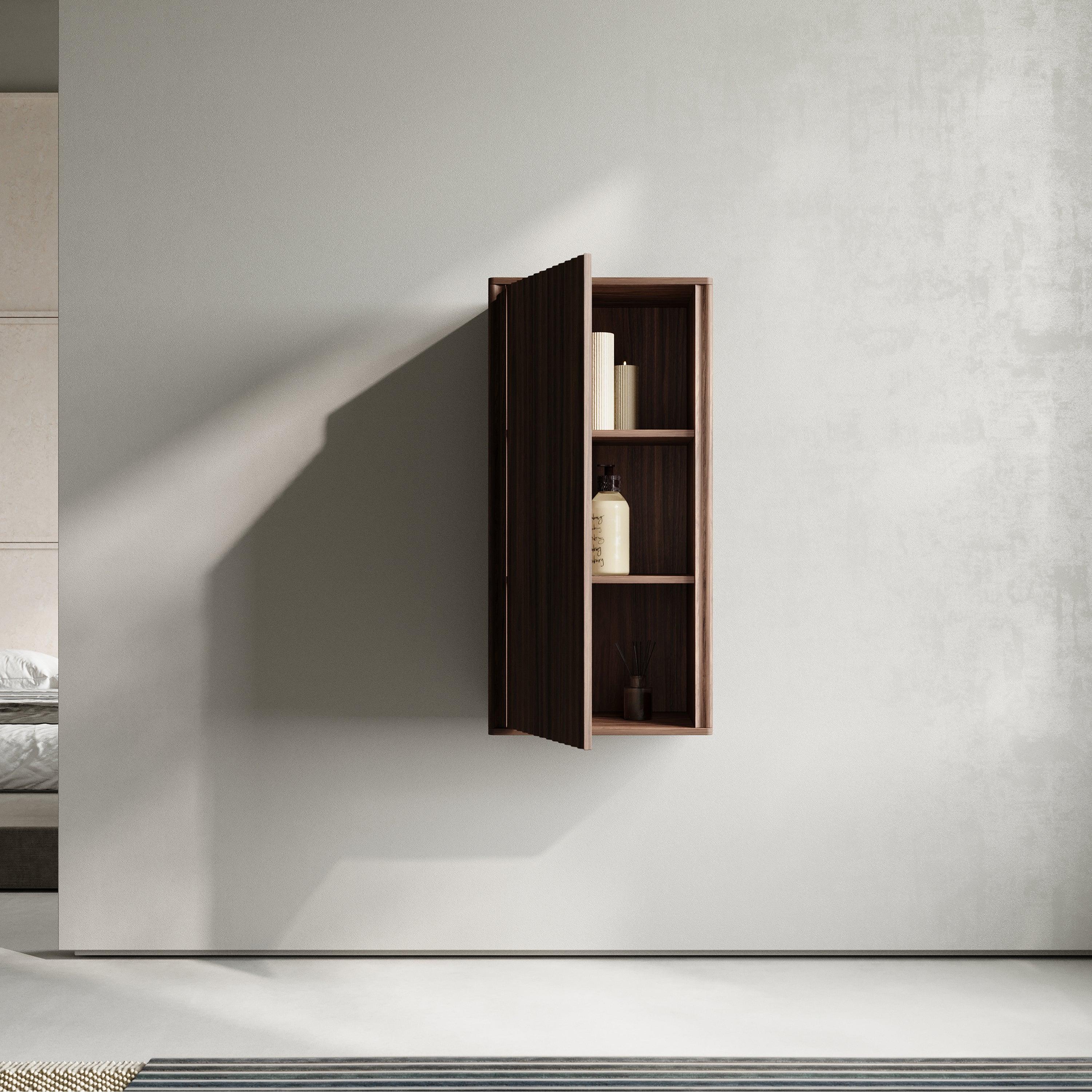 Meuble d'appoint Andorra en noyer, 1 porte avec étagères - Rangement de salle de bain