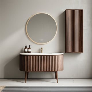 Meuble d'appoint Andorra en noyer, 1 porte avec étagères - Rangement de salle de bain