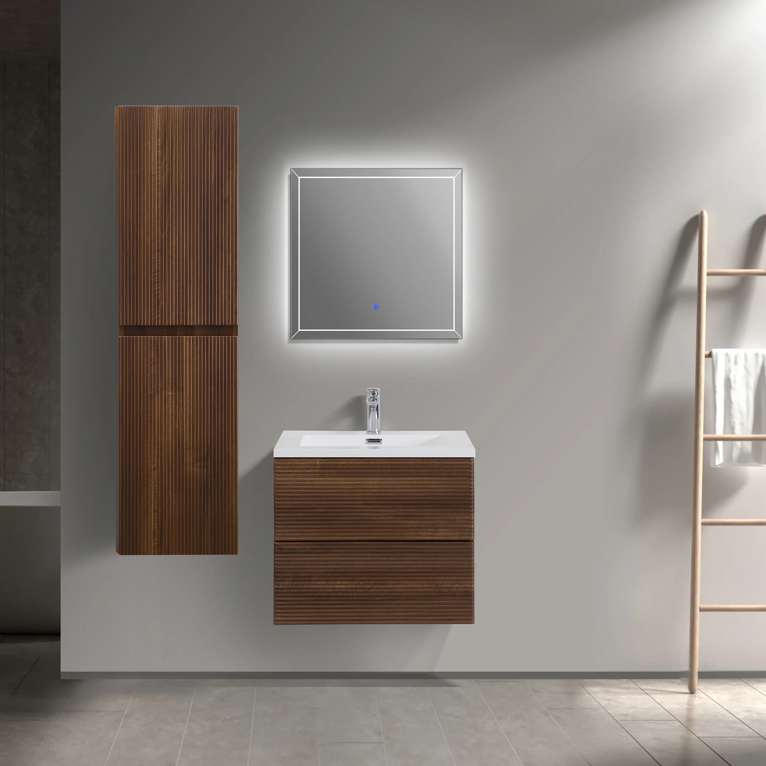 Armoire à Linge Murale de Salle de Bain - Noyer