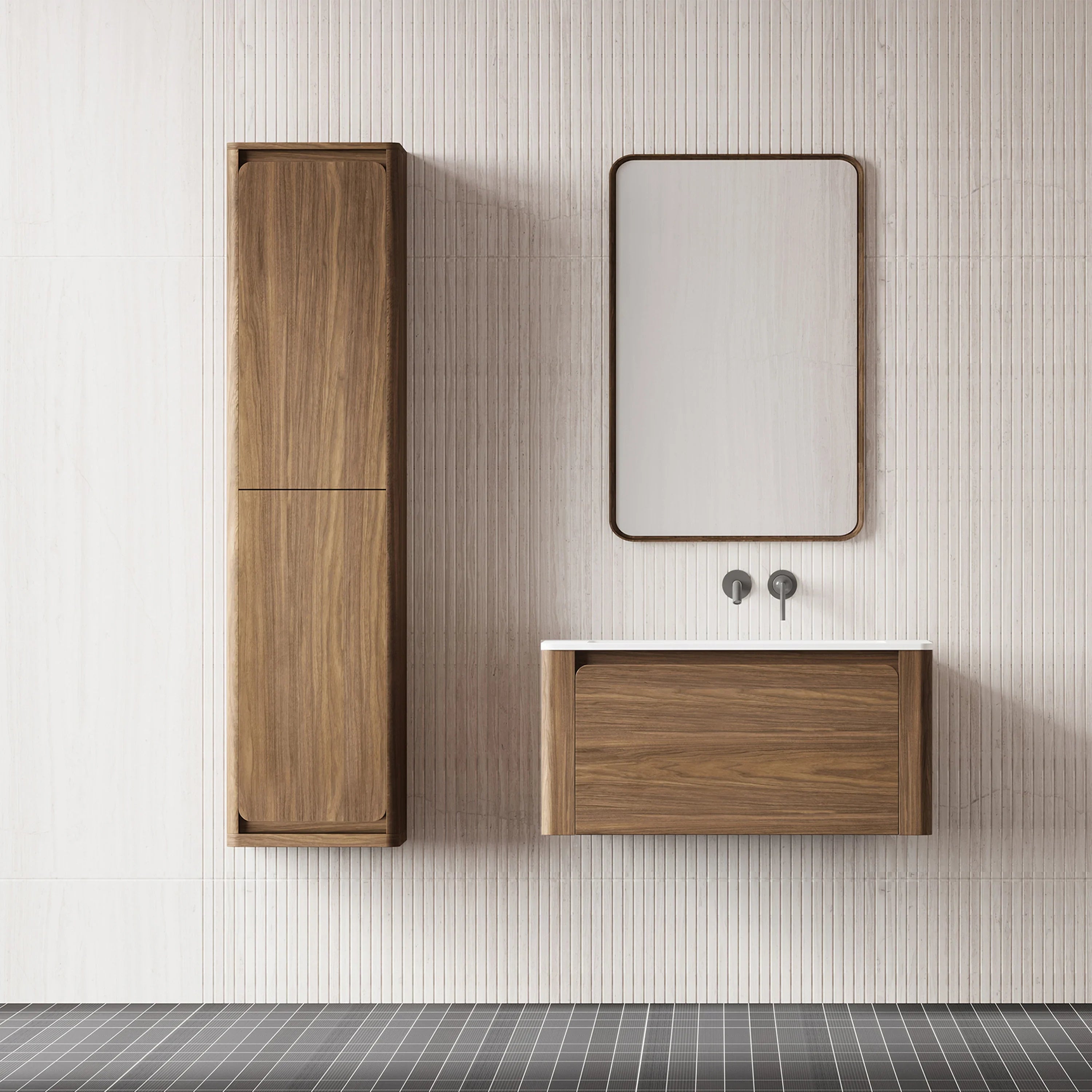 Armoire murale réversible en noyer suspendue pour linge