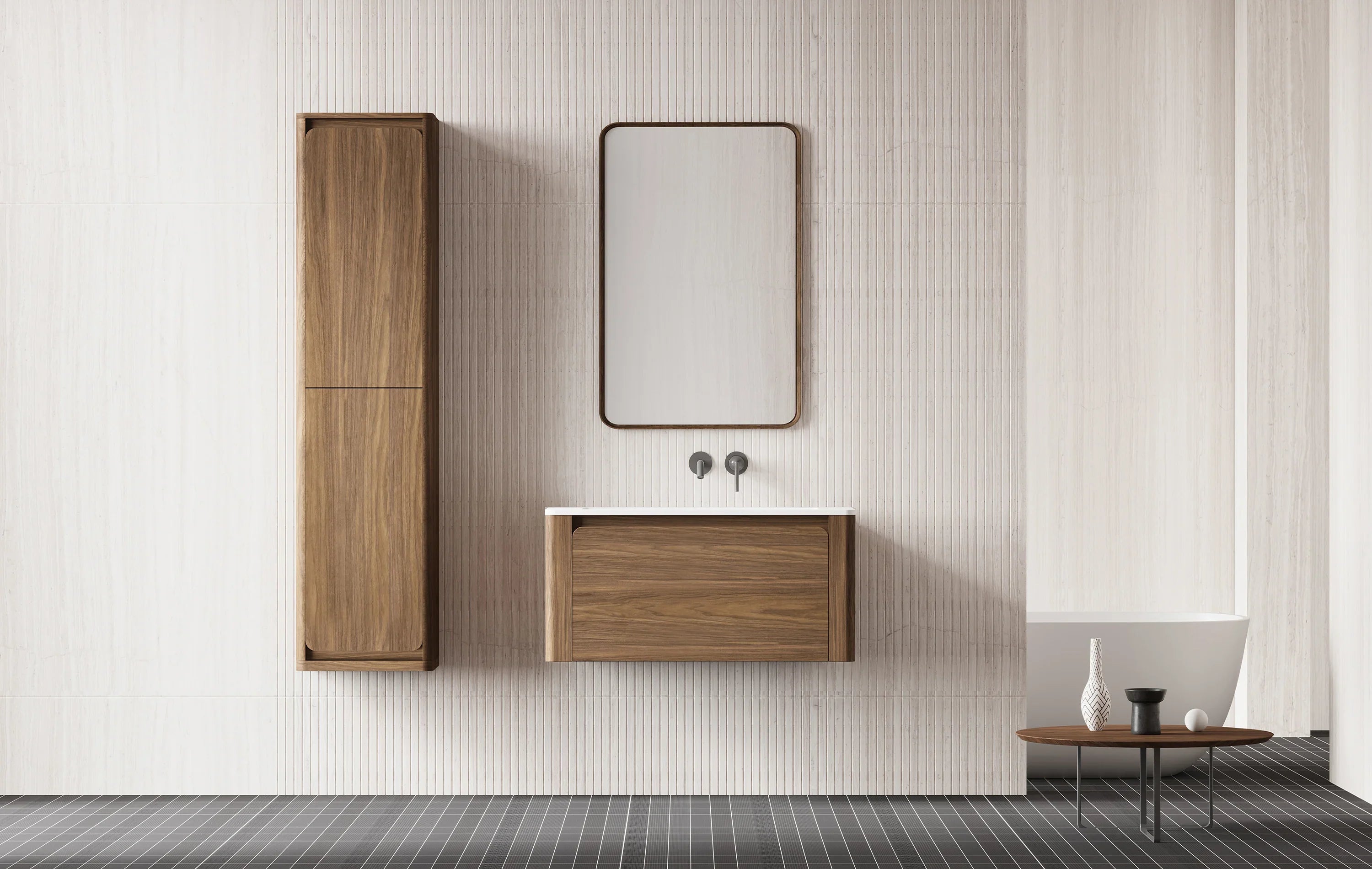 Armoire murale réversible en noyer suspendue pour linge