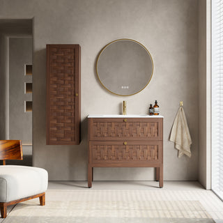 Toulouse Walnut 1-Door Side Cabinet with Shelves - Bathroom Storage