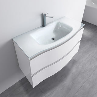 Meuble-Lavabo Mural 48po Blanc Mat avec Comptoir de Verre Blanc