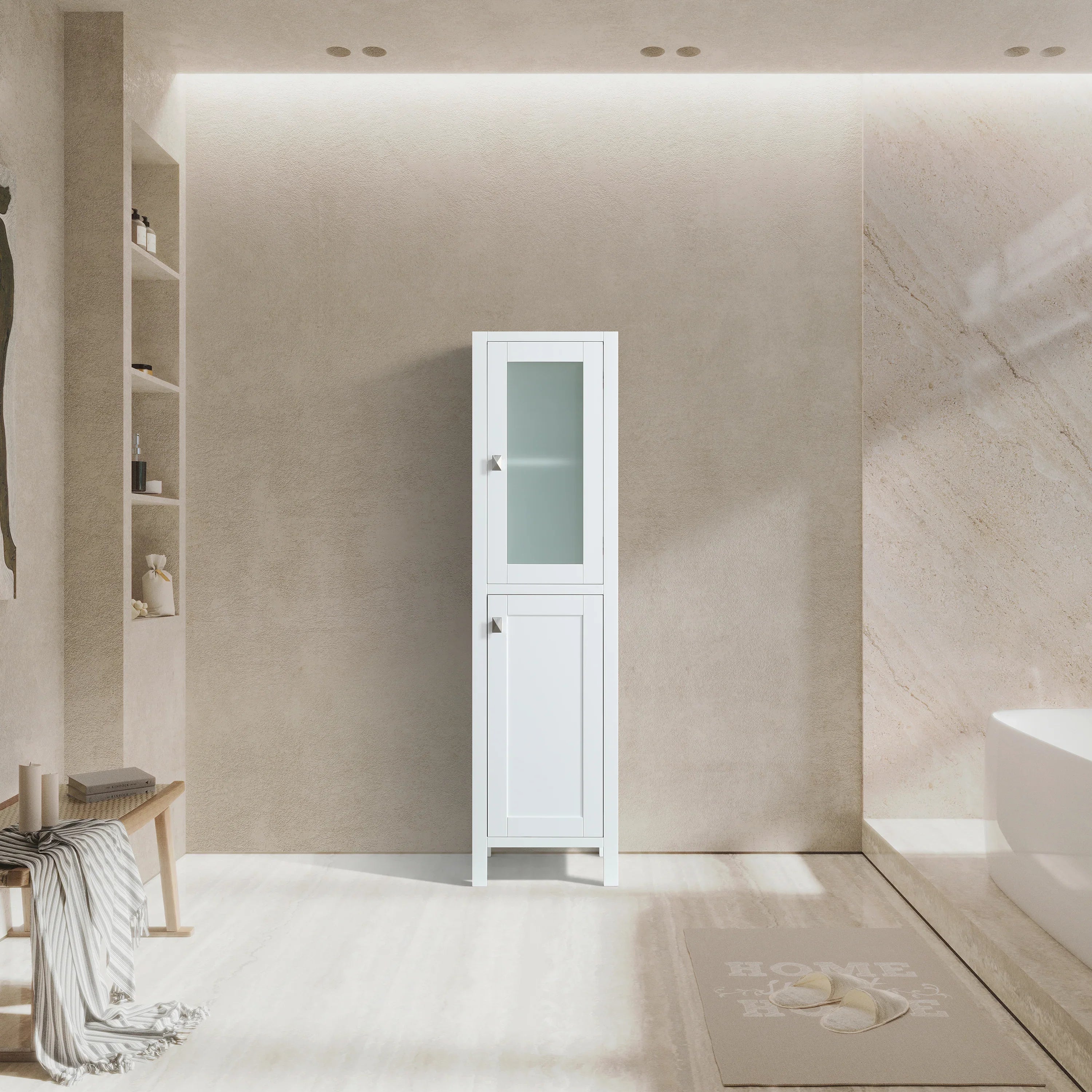 Armoire à linge de salle de bain autoportante - Collection Bilbao blanche