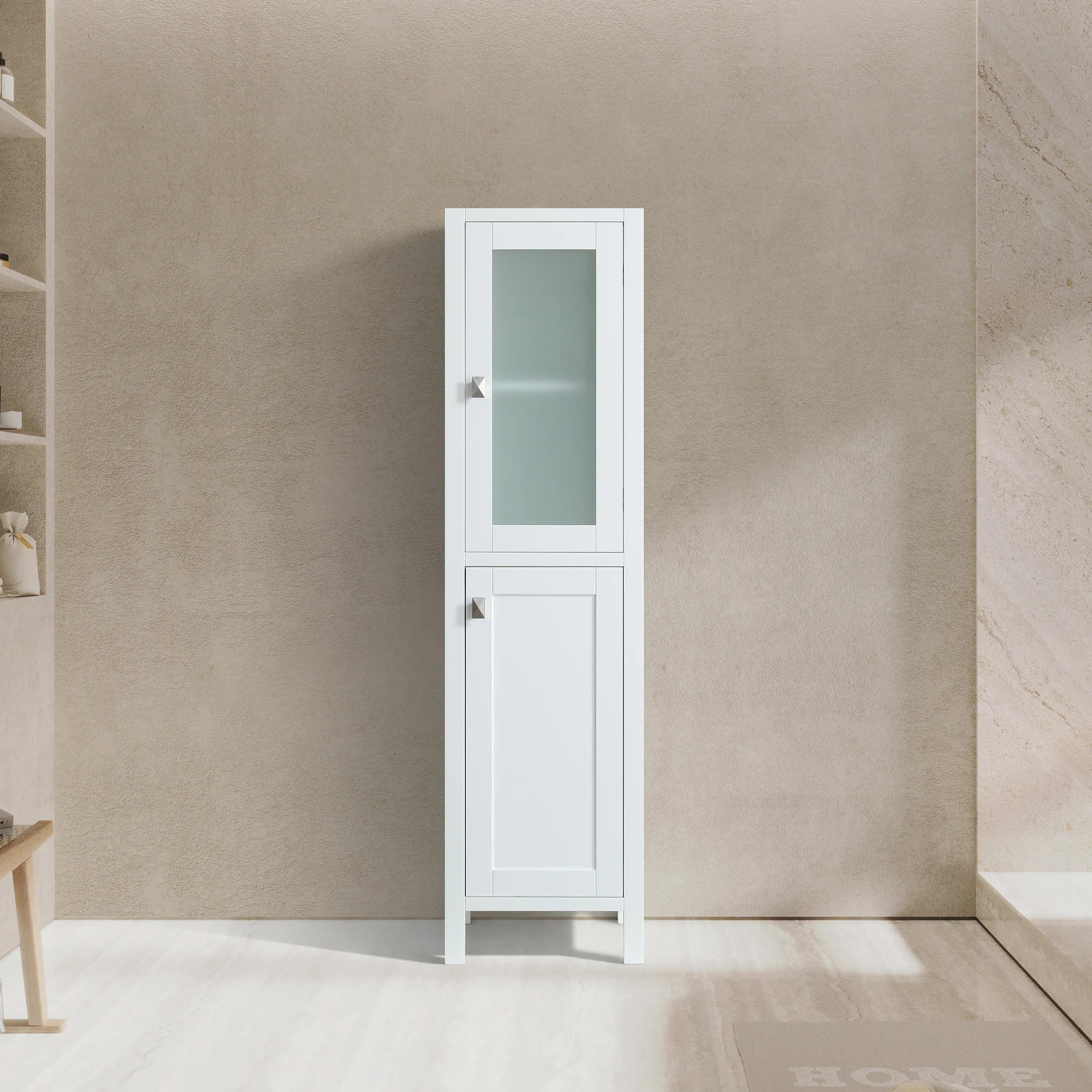 Armoire à linge de salle de bain autoportante - Collection Bilbao blanche