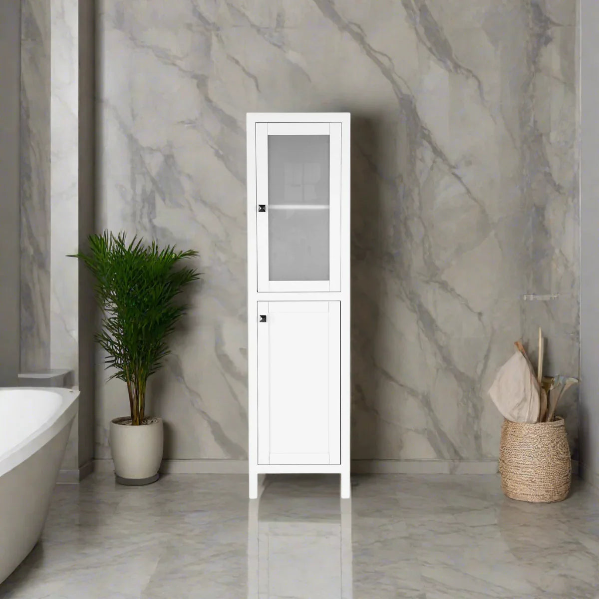 Armoire à linge autoportante pour salle de bain - Blanc