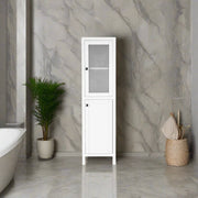 Armoire à linge autoportante pour salle de bain - Blanc
