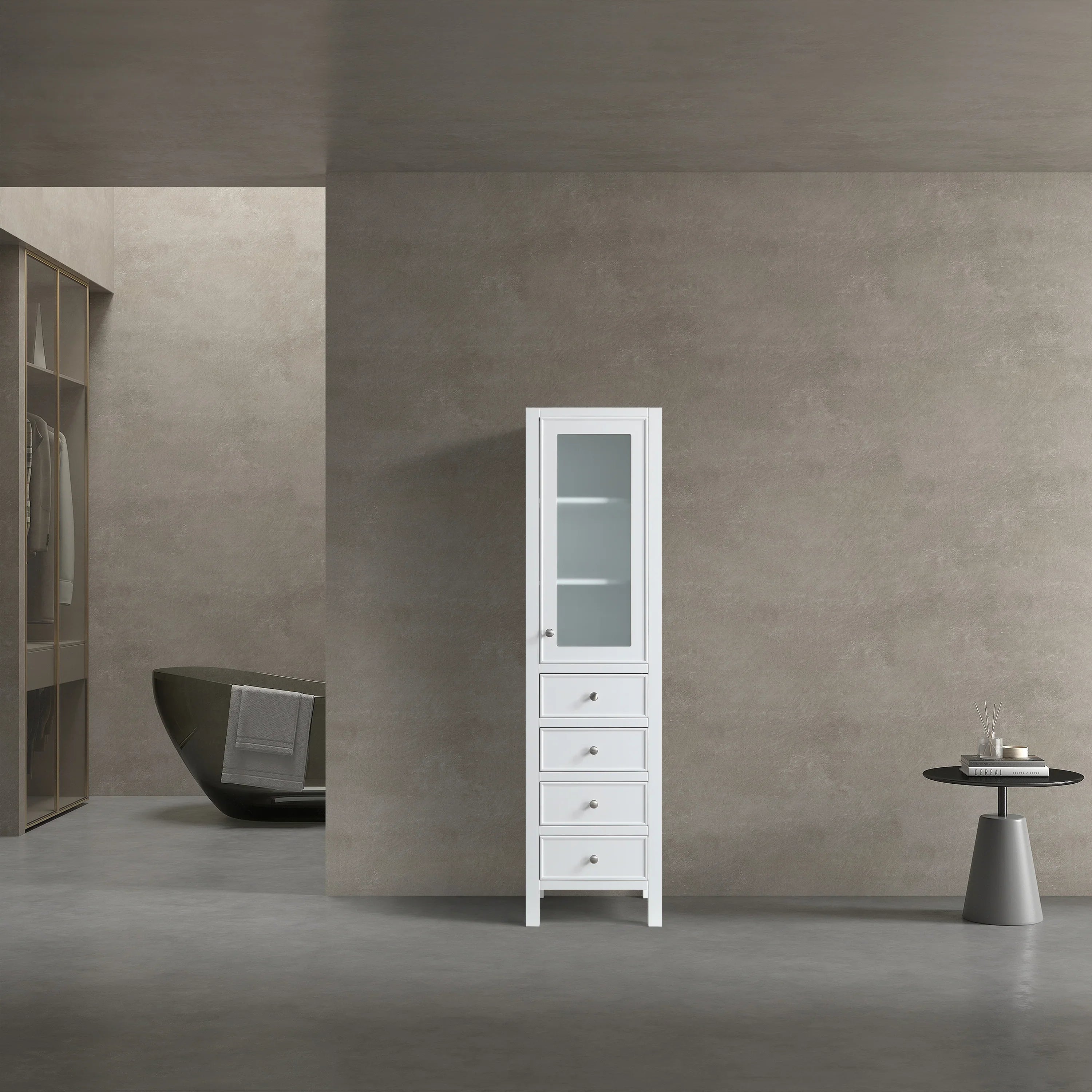 Armoire à linge autoportante pour salle de bain - Madrid blanc