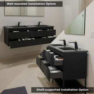 Meuble-Lavabo Double Mural 72po Noir avec Comptoir de Quartz d'ingénierie Noir