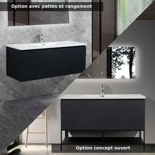 Meuble-Lavabo Mural 48po Noir avec Comptoir en Polymarbre Blanc