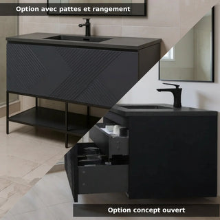 48" Black Wall Mount Bathroom Vanity with Black Engineered Quartz Countertop