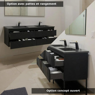 Meuble-Lavabo Double Mural 72po Noir avec Comptoir de Quartz d'ingénierie Noir