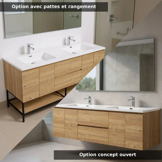 Meuble-Lavabo Mural 72po Chêne Brut avec Comptoir de Polymarbre Blanc