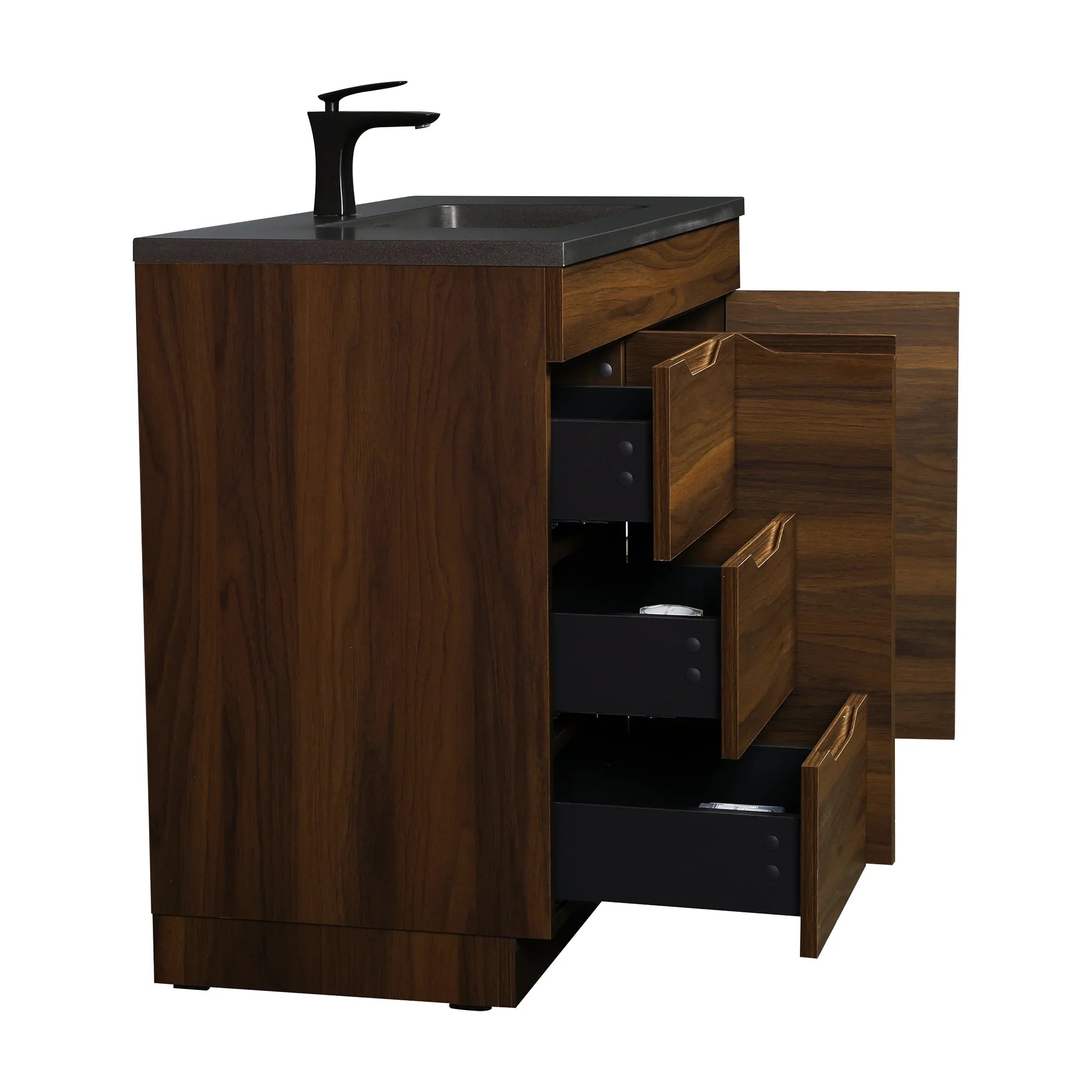 40 Inch Walnut Freestanding Bathroom Vanity with Black Engineered Quartz Countertop - Augusta Collection