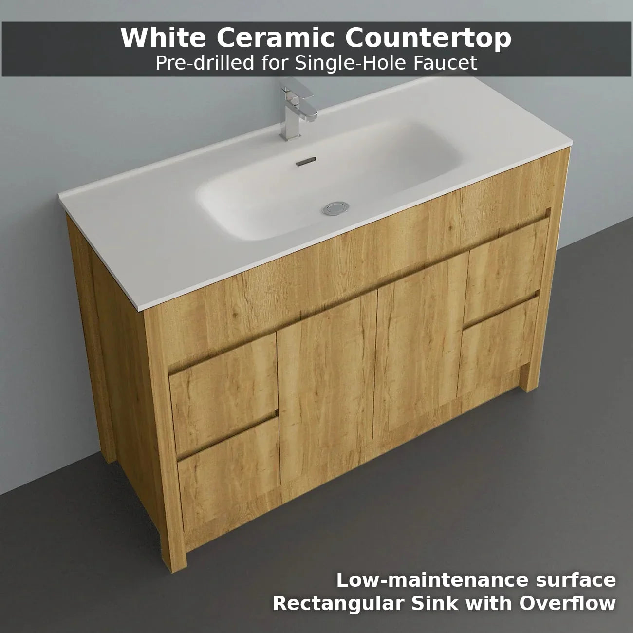 48" Frosted Oak Freestanding Double Sink Bathroom Vanity with White Ceramic Countertop