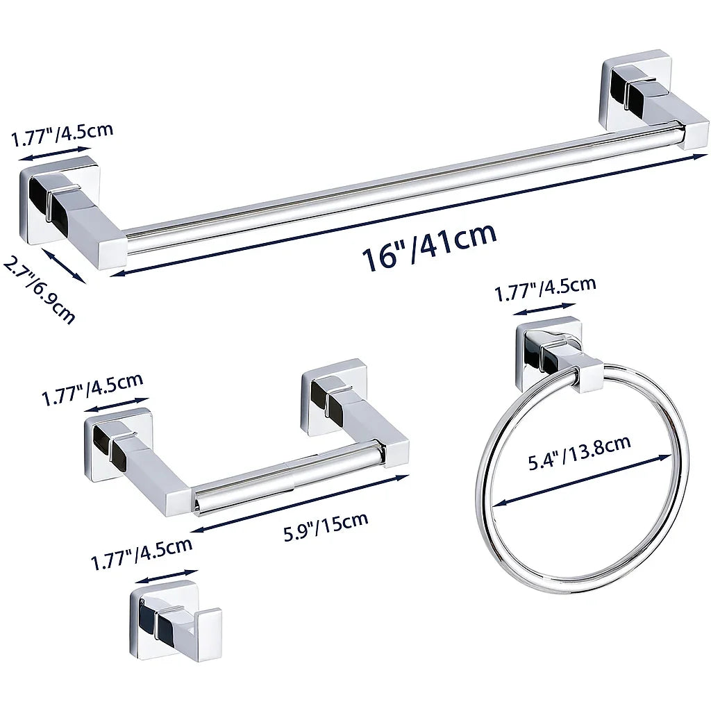 Ensemble d'accessoires de Salle de Bain 4 pièces en Acier Inoxydable Chromé