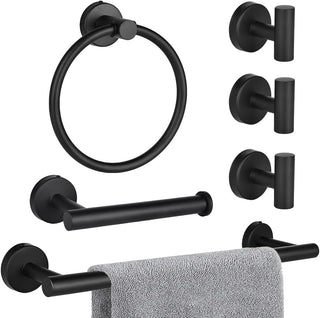 6-Piece Bathroom Accessory Set in Matte Black Stainless Steel