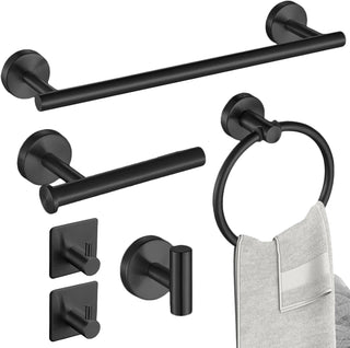 6-Piece Bathroom Accessory Set in Matte Black Stainless Steel