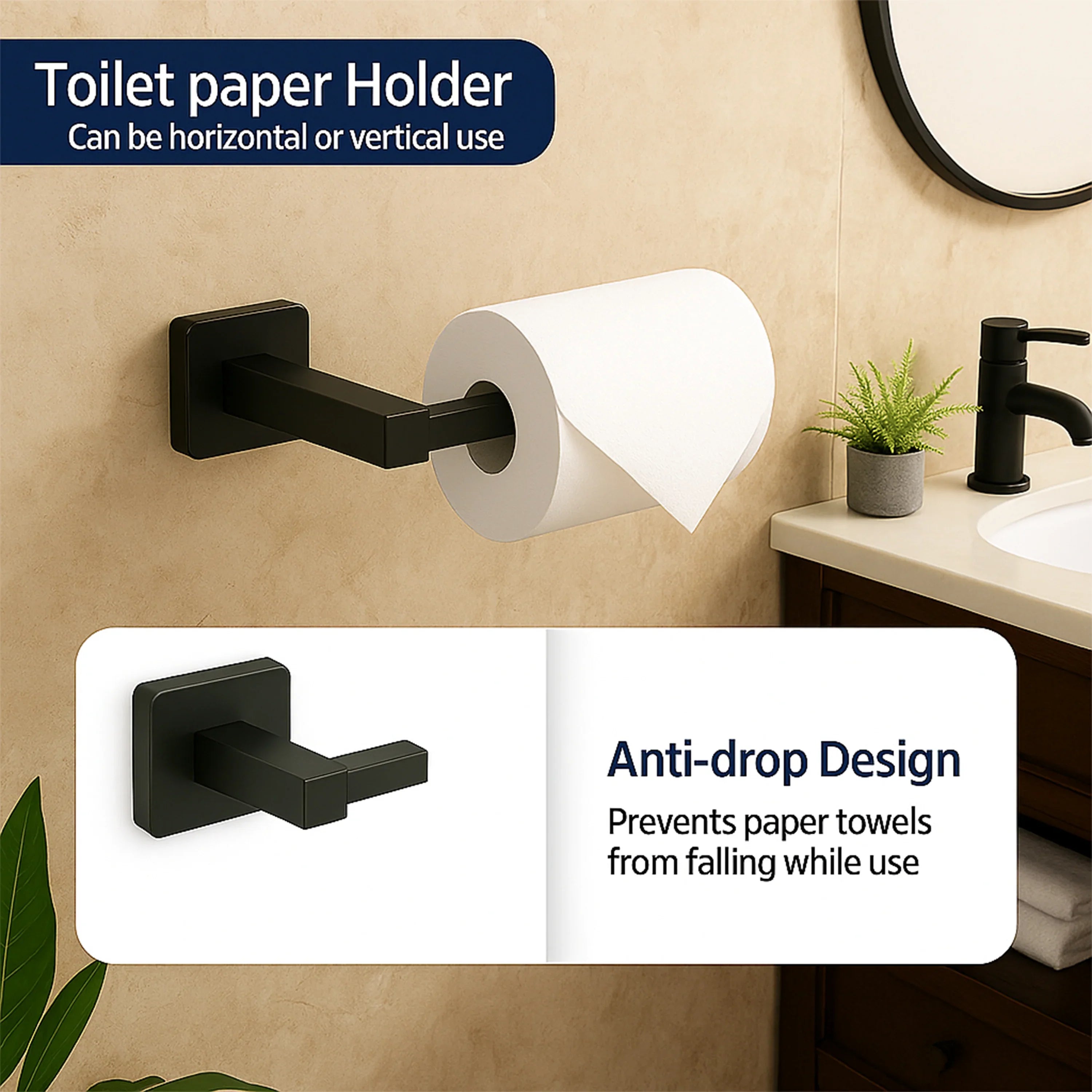 Ensemble d'accessoires de Salle de Bain 4 Pièces en Acier Inoxydable Noir Mat