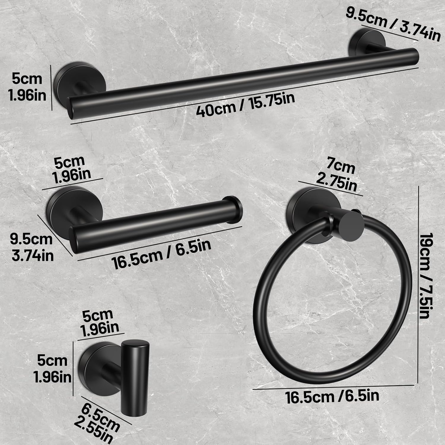 Ensemble d'accessoires de salle de bain Livadia 4 pièces en acier inoxydable noir mat